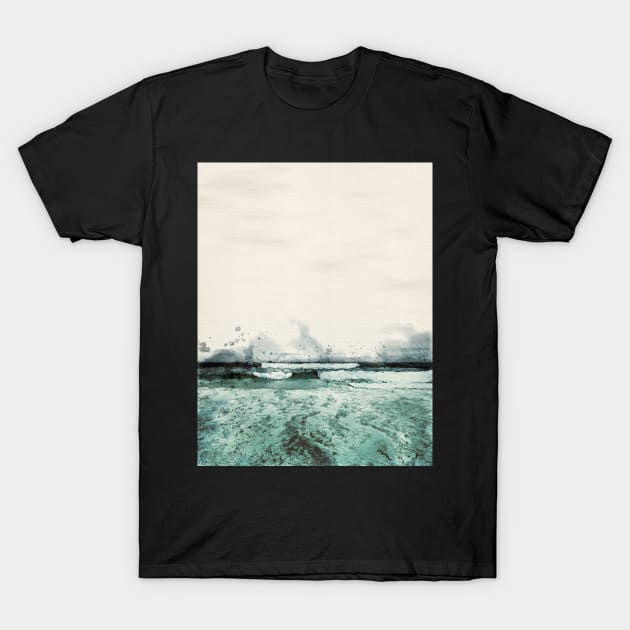 Monterey Bay Crashing Waves Digital Watercolor 2021 T-Shirt by MSBoydston